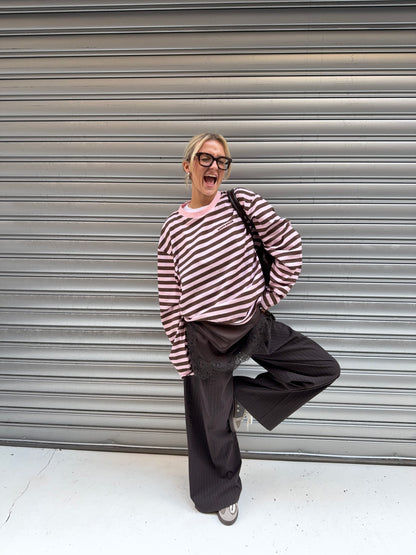 classic longsleeve - pink/brown stripes