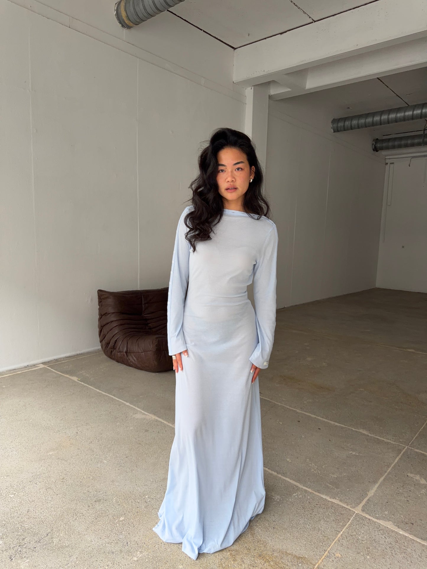 light jersey button dress maxi baby blue