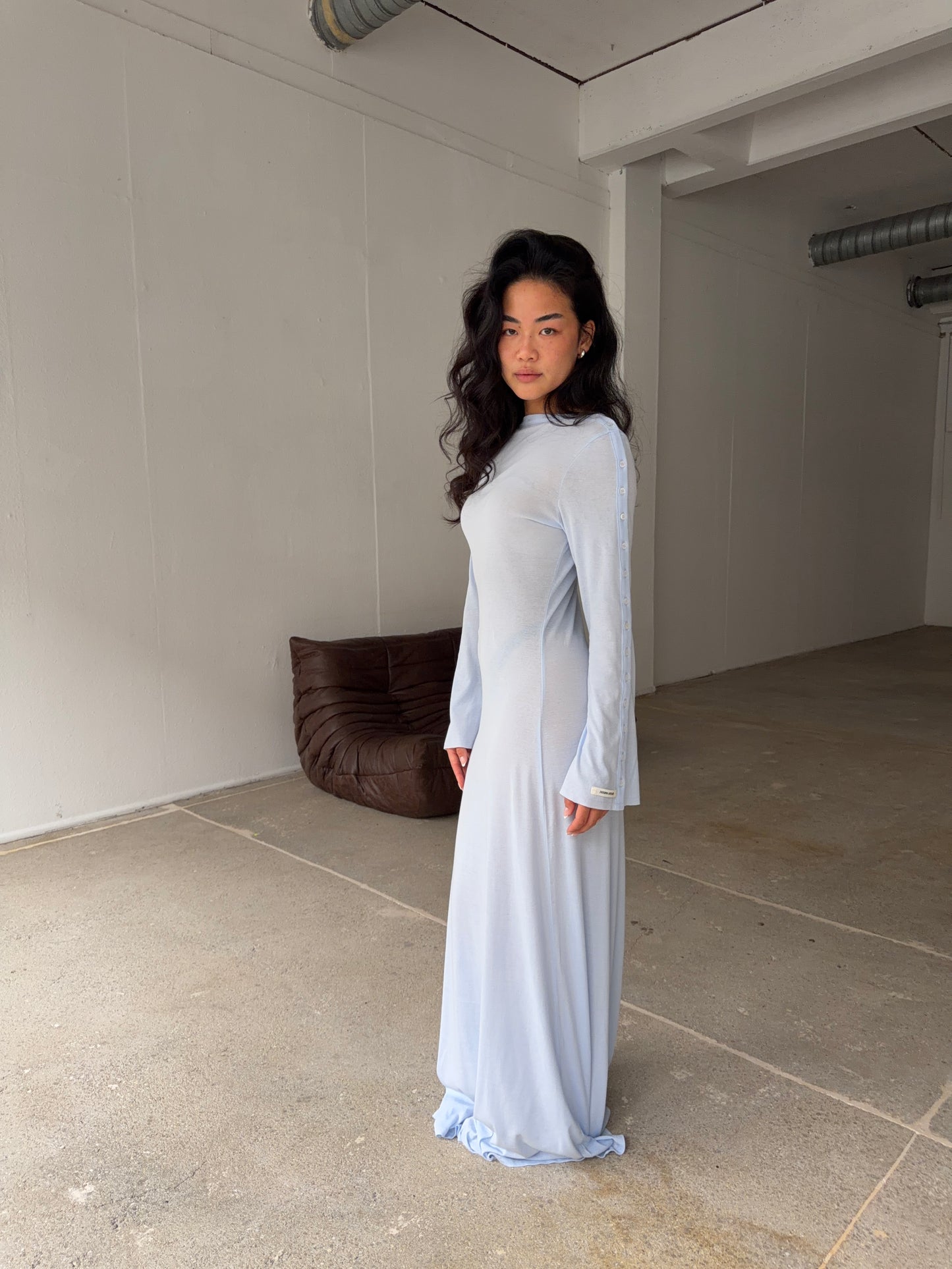 light jersey button dress maxi baby blue