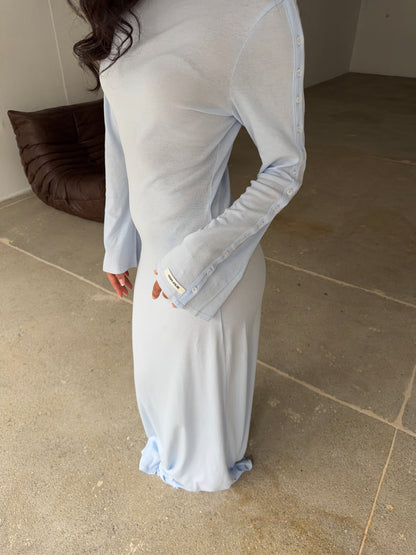 light jersey button dress maxi baby blue