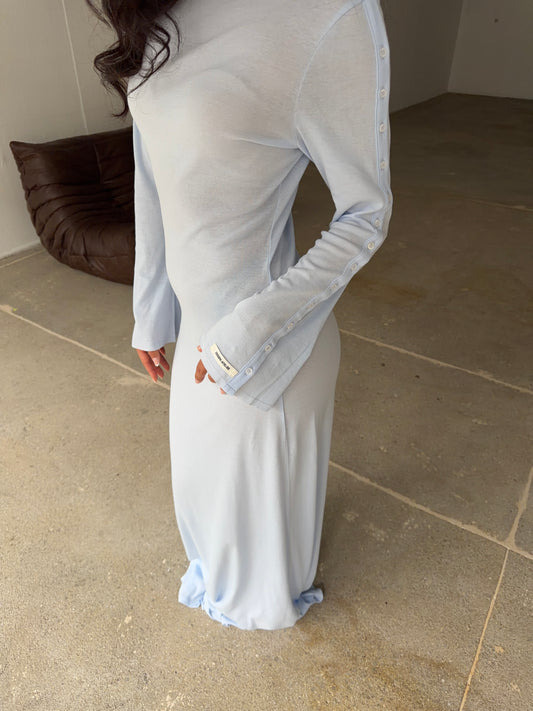 light jersey button dress maxi baby blue