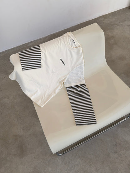 double layered longsleeve stripes - olive & cream