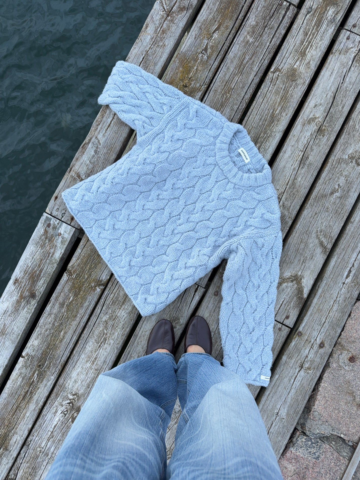 soft cable sweater dusty blue