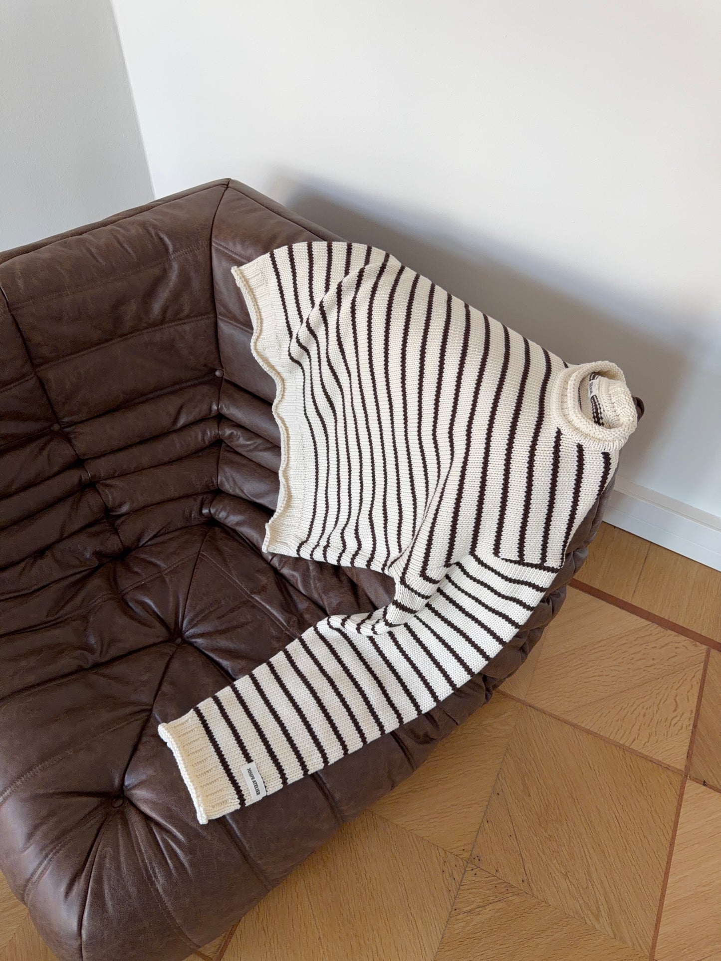 chunky knit stripes - brown & cream
