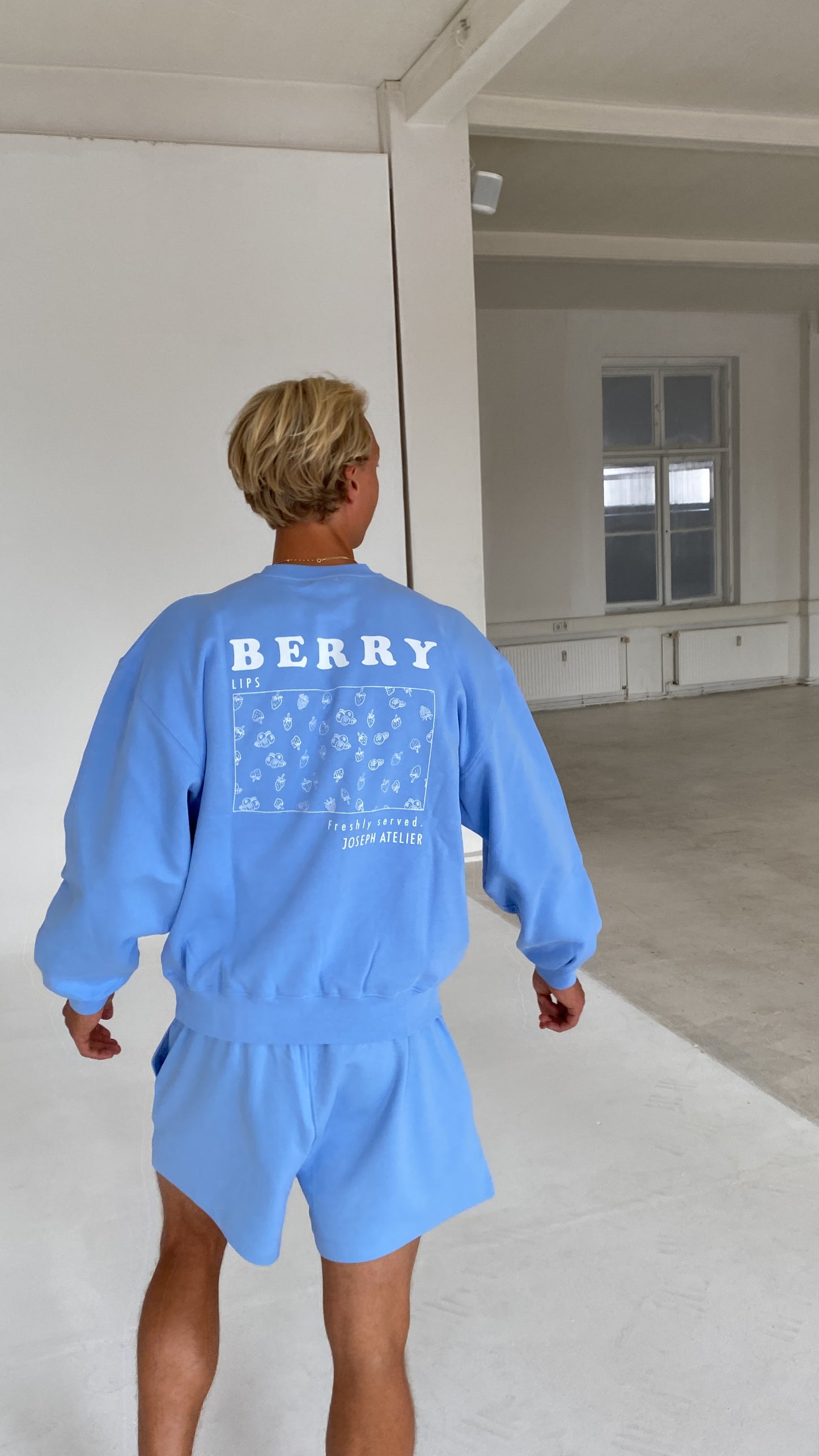 berry lips cozy sweater baby blue