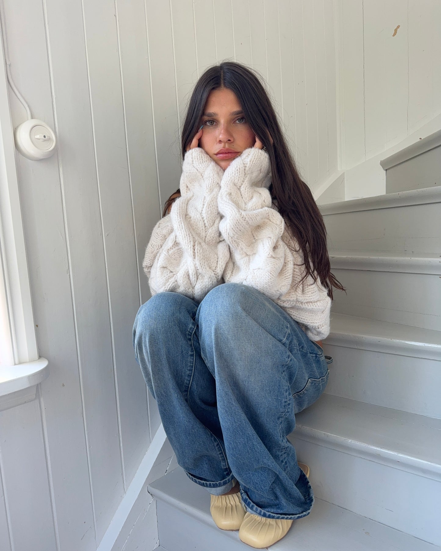 soft cable sweater cream