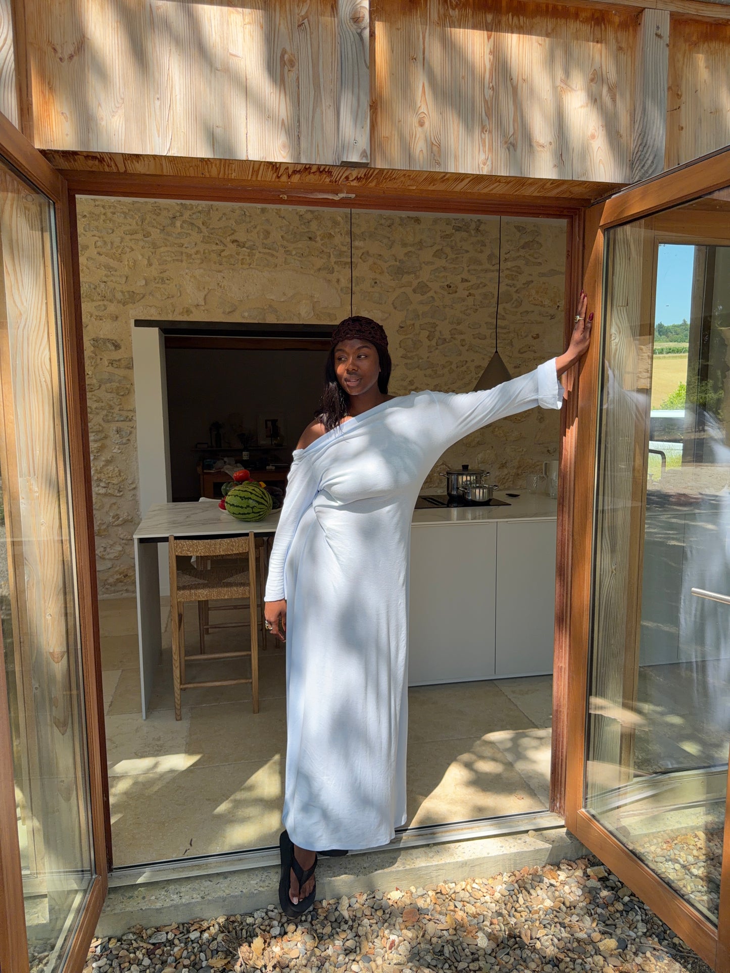 light jersey button dress maxi baby blue