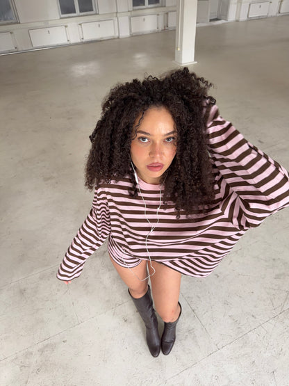 soft set pink/brown stripes