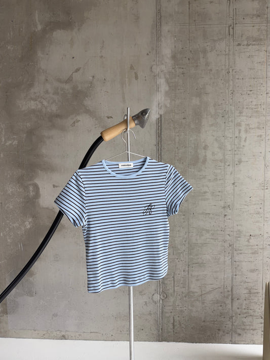 baby tee stripes - blue & brown