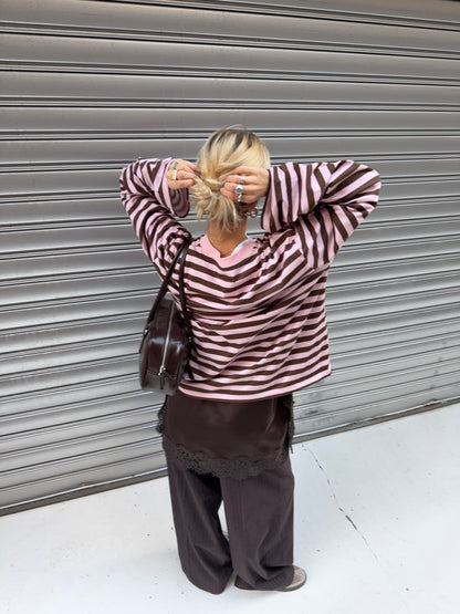 classic longsleeve - pink/brown stripes