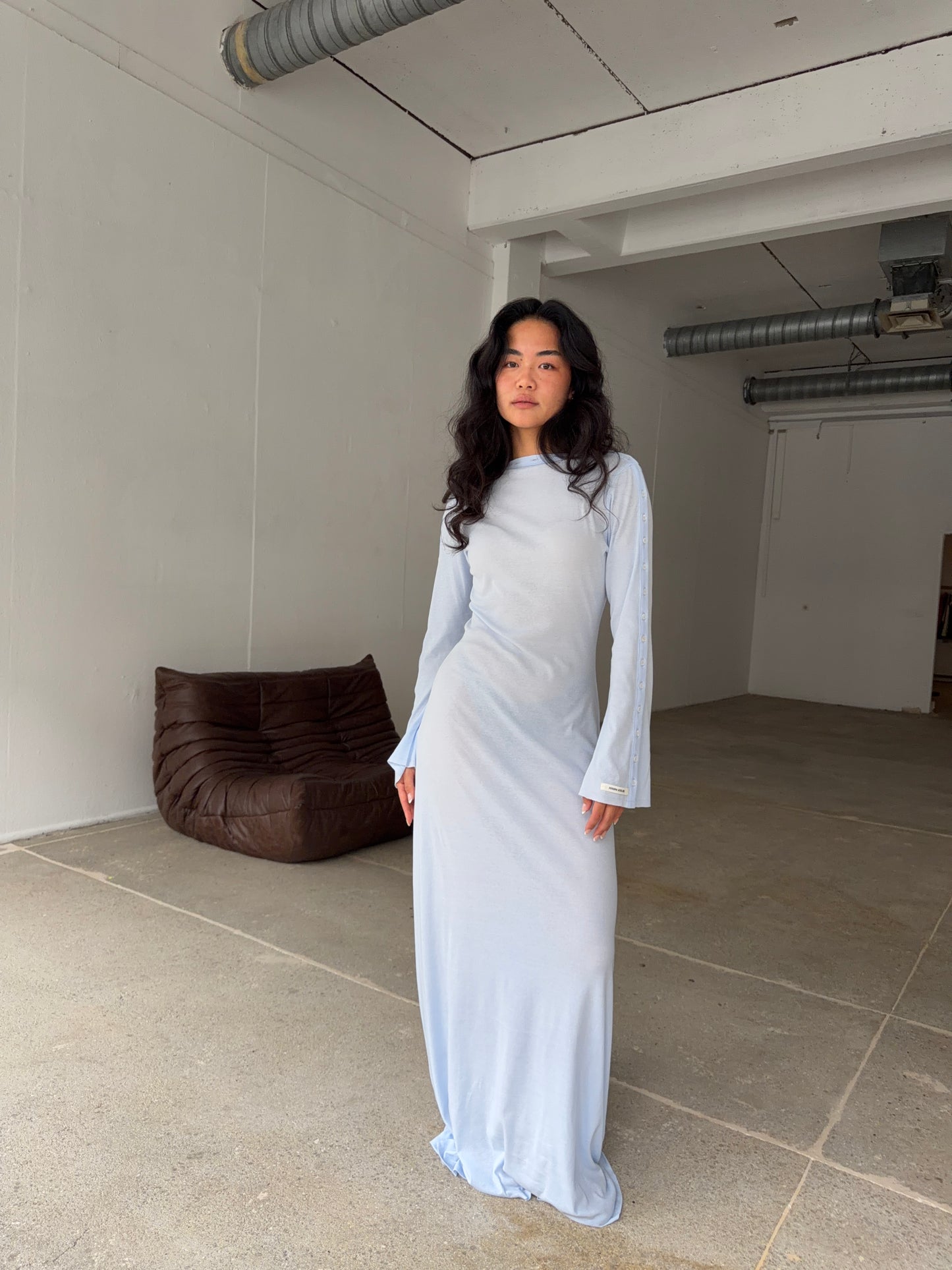 light jersey button dress maxi baby blue