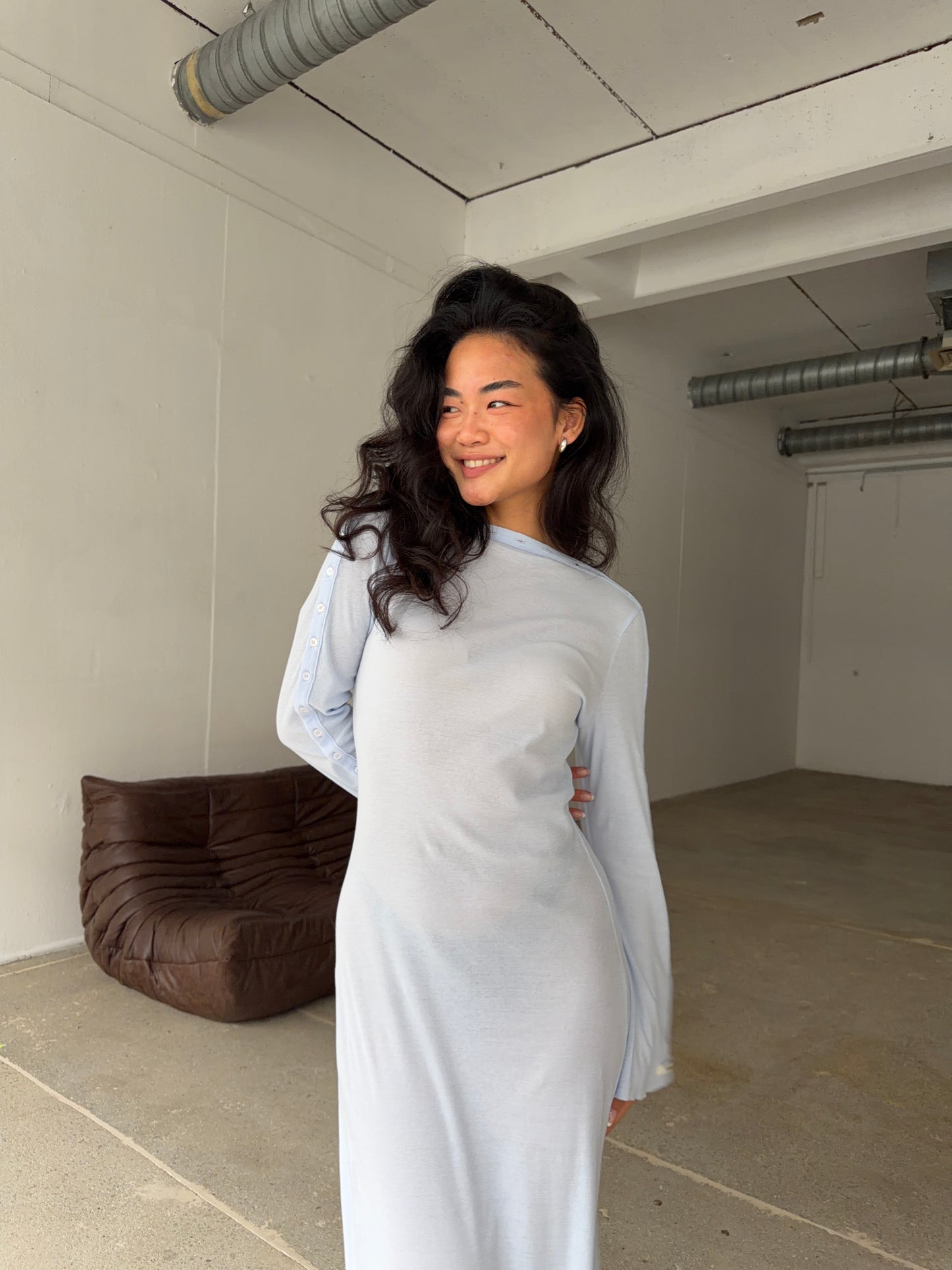 light jersey button dress maxi baby blue