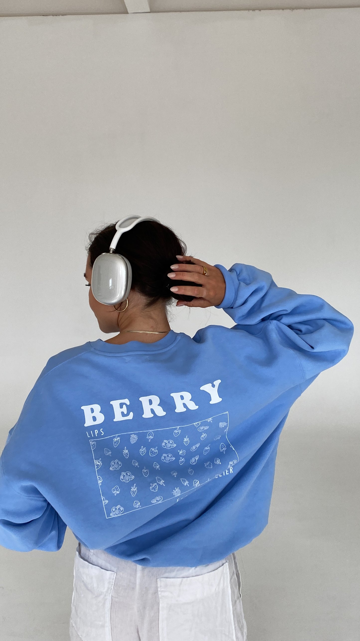 berry lips cozy sweater baby blue