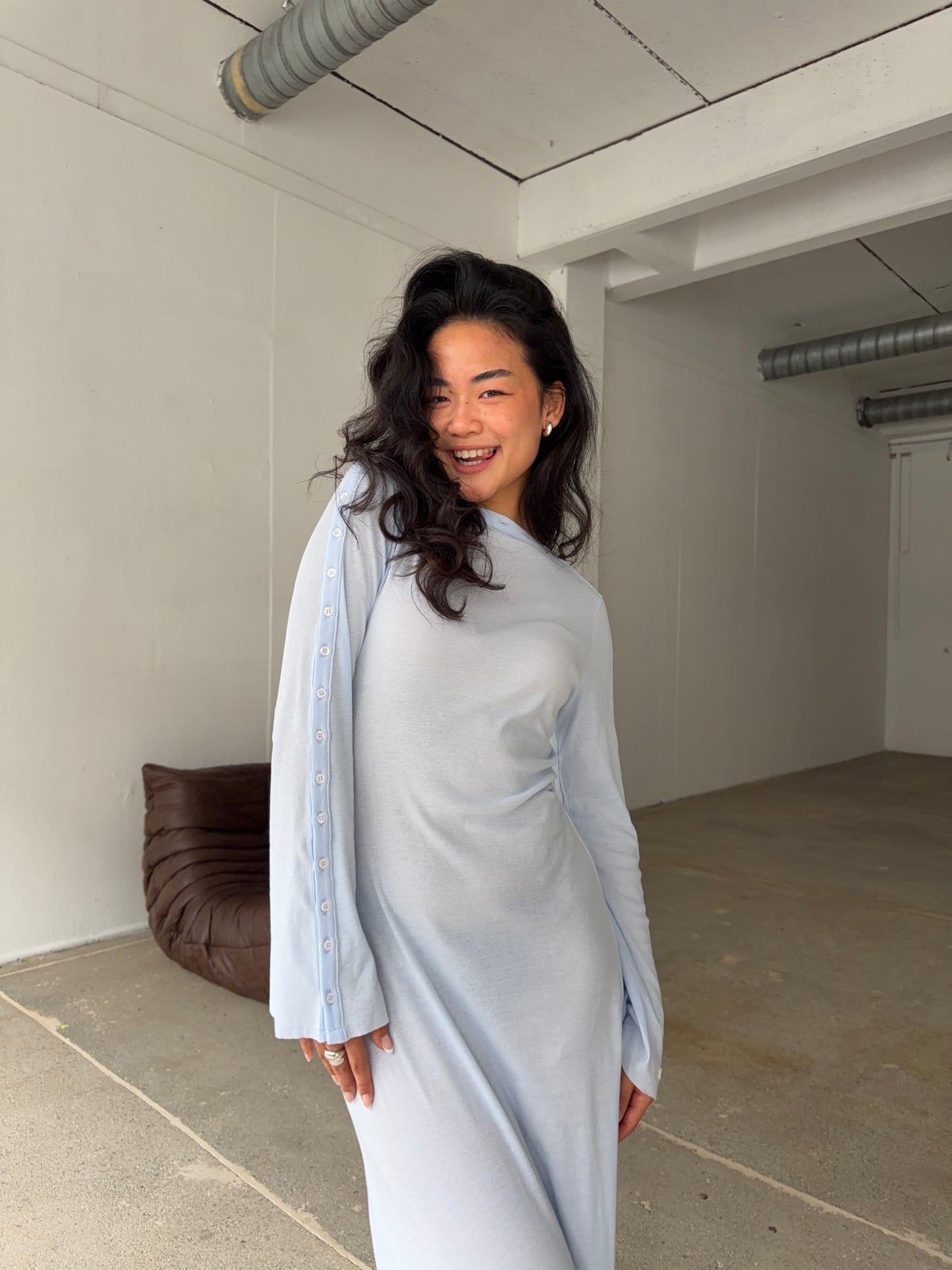 light jersey button dress maxi baby blue