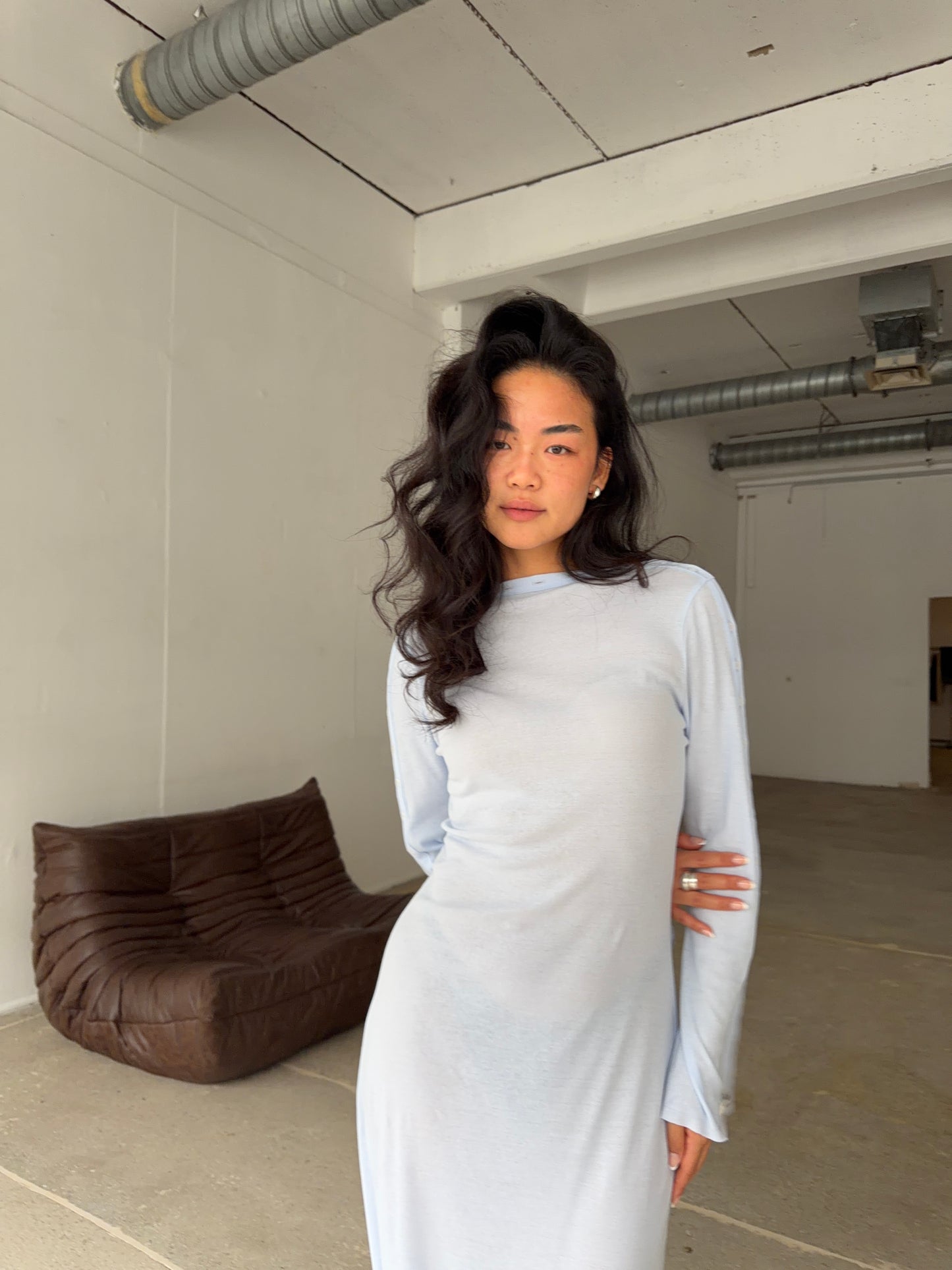 light jersey button dress maxi baby blue