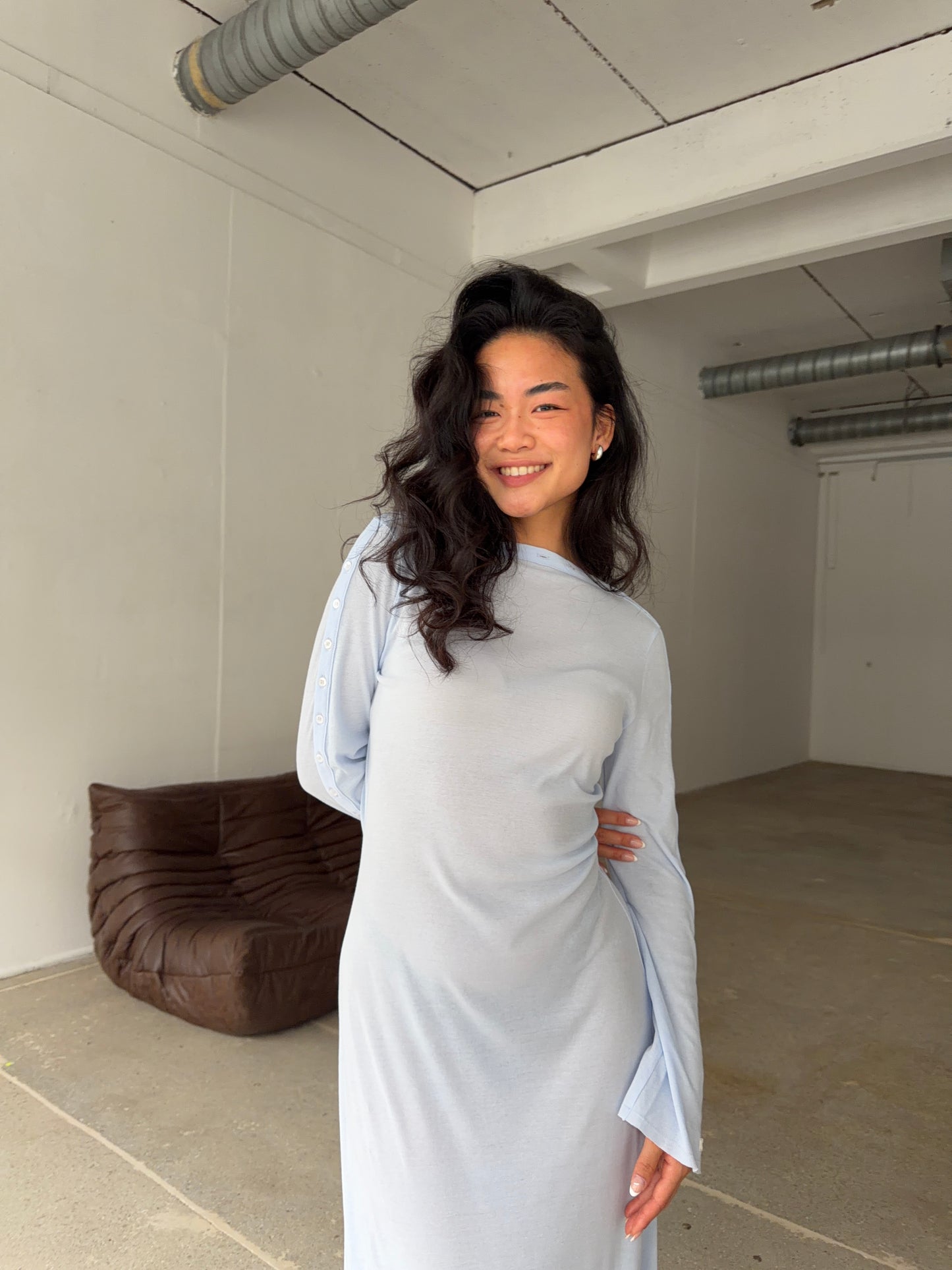 light jersey button dress maxi baby blue