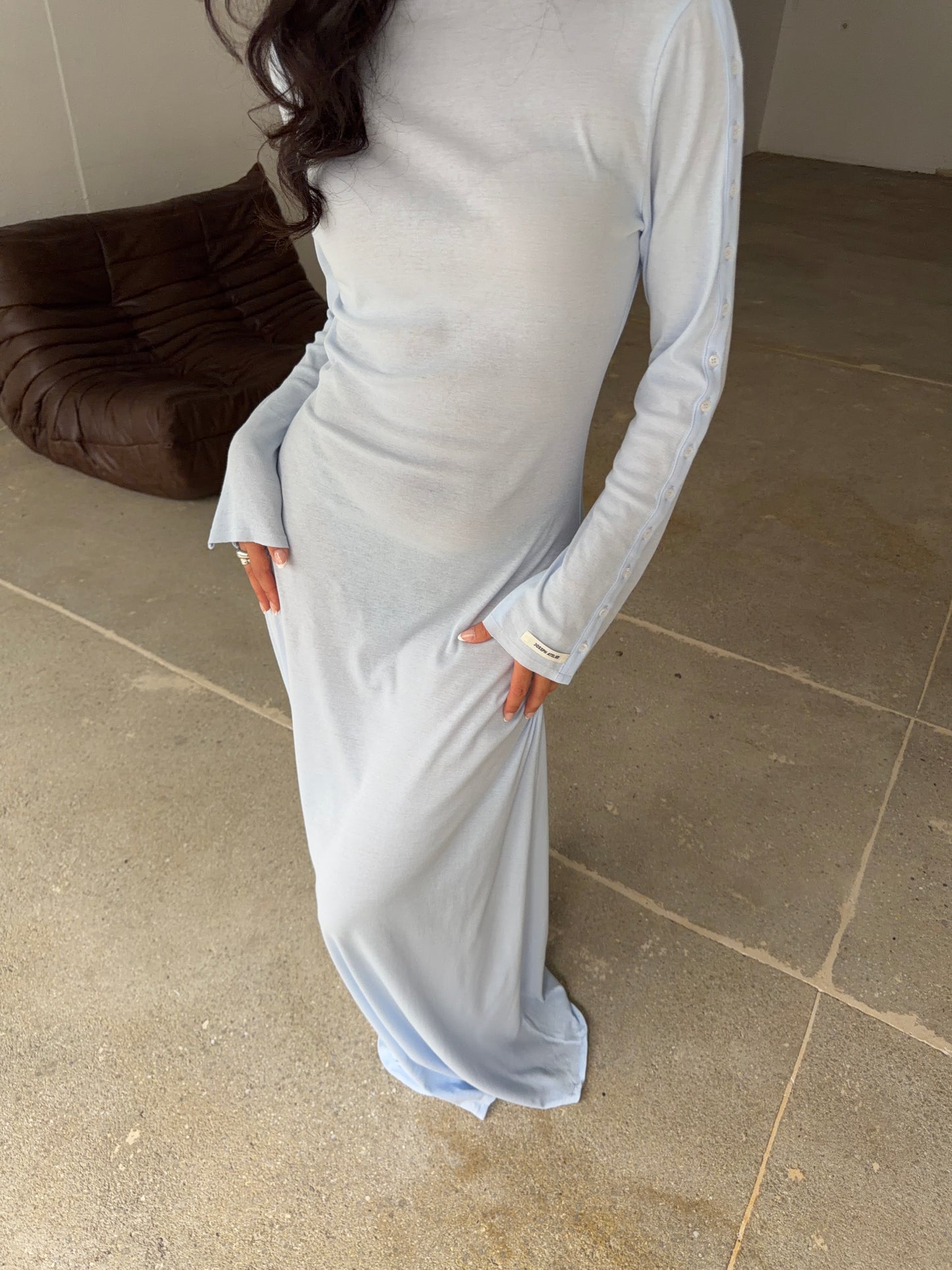 light jersey button dress maxi baby blue