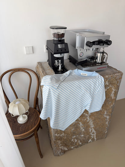 boxy tee stripes - baby blue & cream