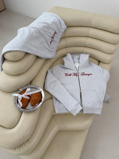 slim fit zipper hoodie grey melange