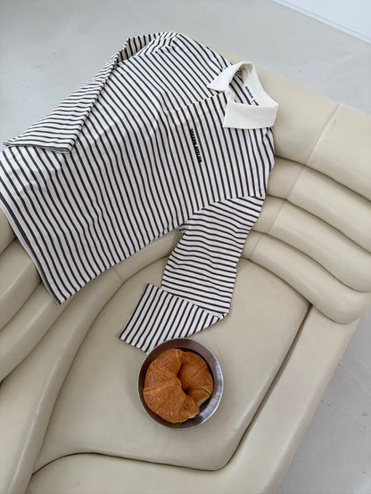polo longsleeve stripes - brown & cream