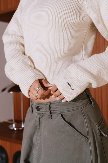 asymetric zip sweater cream